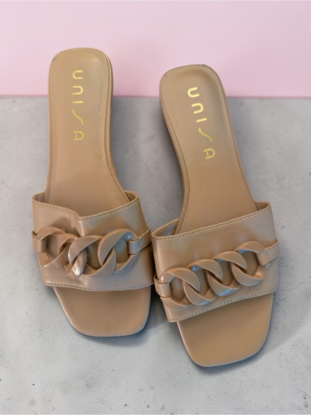 Unisa nude chain strap slide sandals